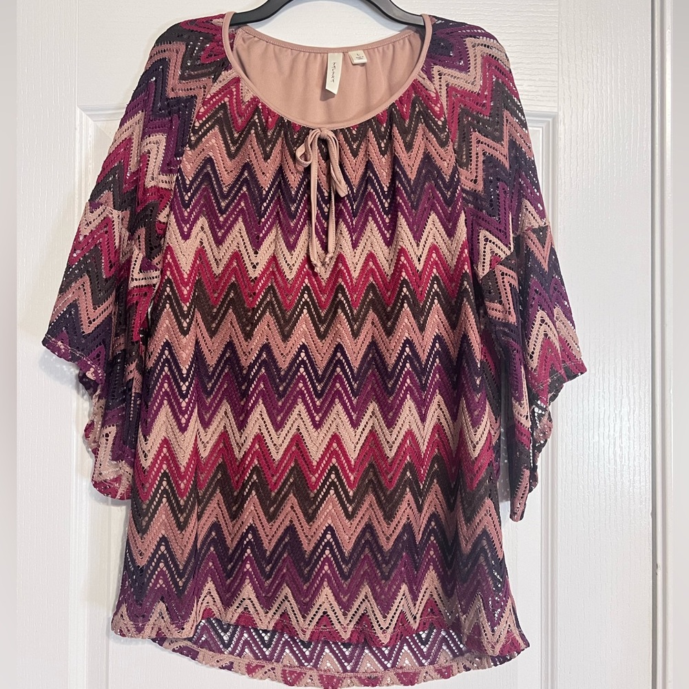 Tacera Crochet Style Maroon & Purple Flare Sleeve Top